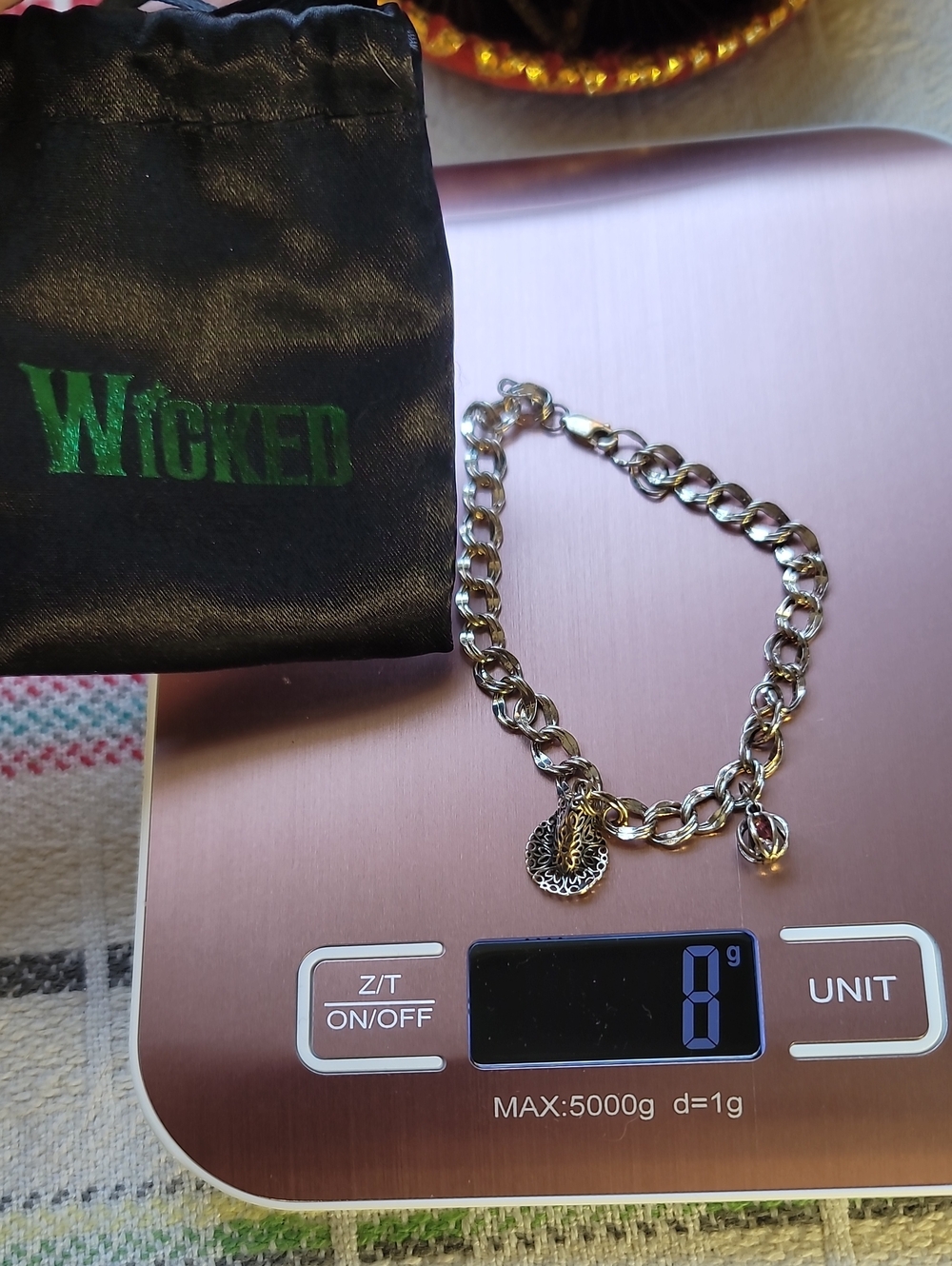 NWT Wicked Sterling Silver Chain Charm Bracelet - Hat Bubble Swarovski Crystal